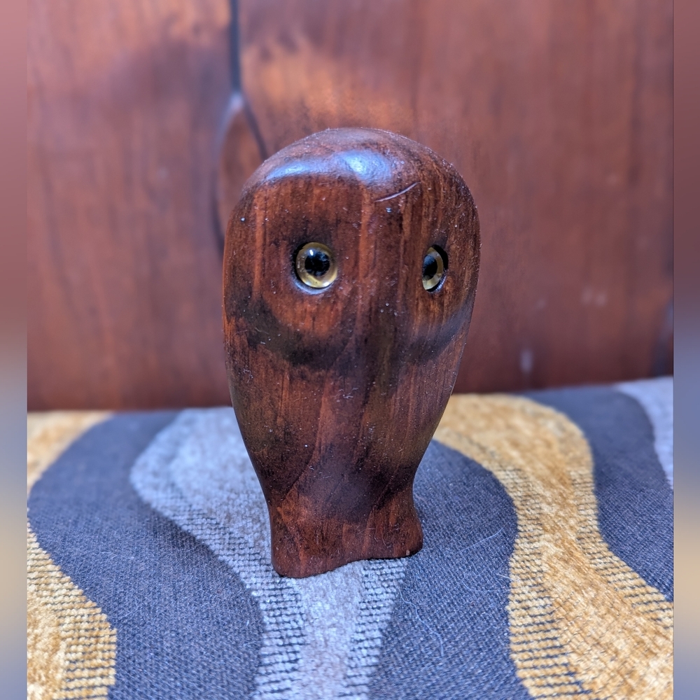 Teeny Carved Wood Owl Figure